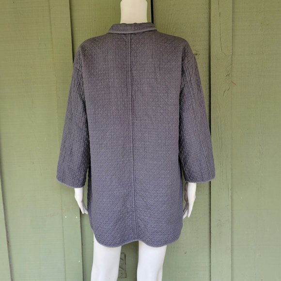 EILEEN FISHER Slate Blue Gray Quilted Cotton Coat Jacket XS - Picture 4 of 6